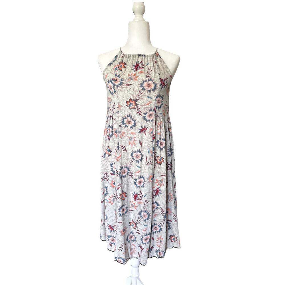 Society Amuse Halter Dress Womens XS Gray Floral Adjustable Straps A-Line